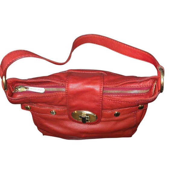 Michael Kors Chandler Collection Red Leather Turn Lock Shoulder Bag 13"X12"X5" - Picture 5 of 15